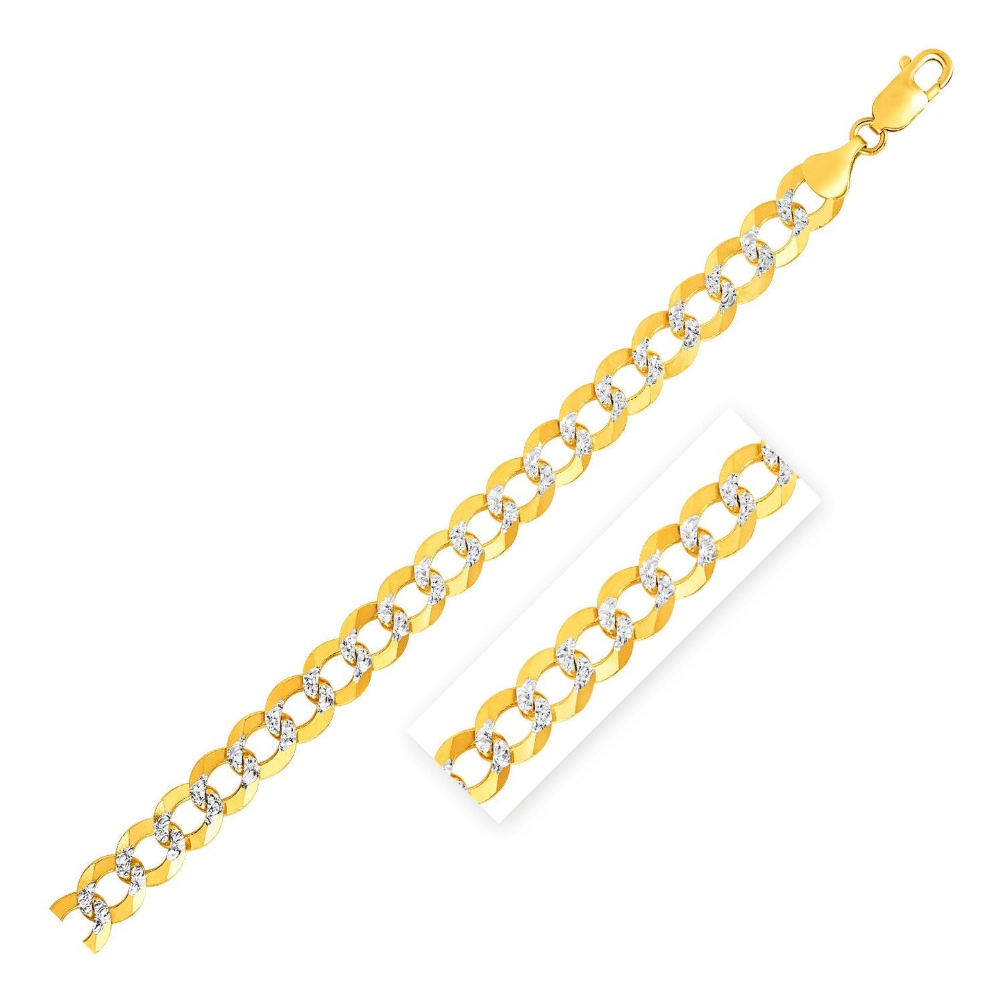 12.18 Mm 14K Two Tone Gold Pave Curb Chain