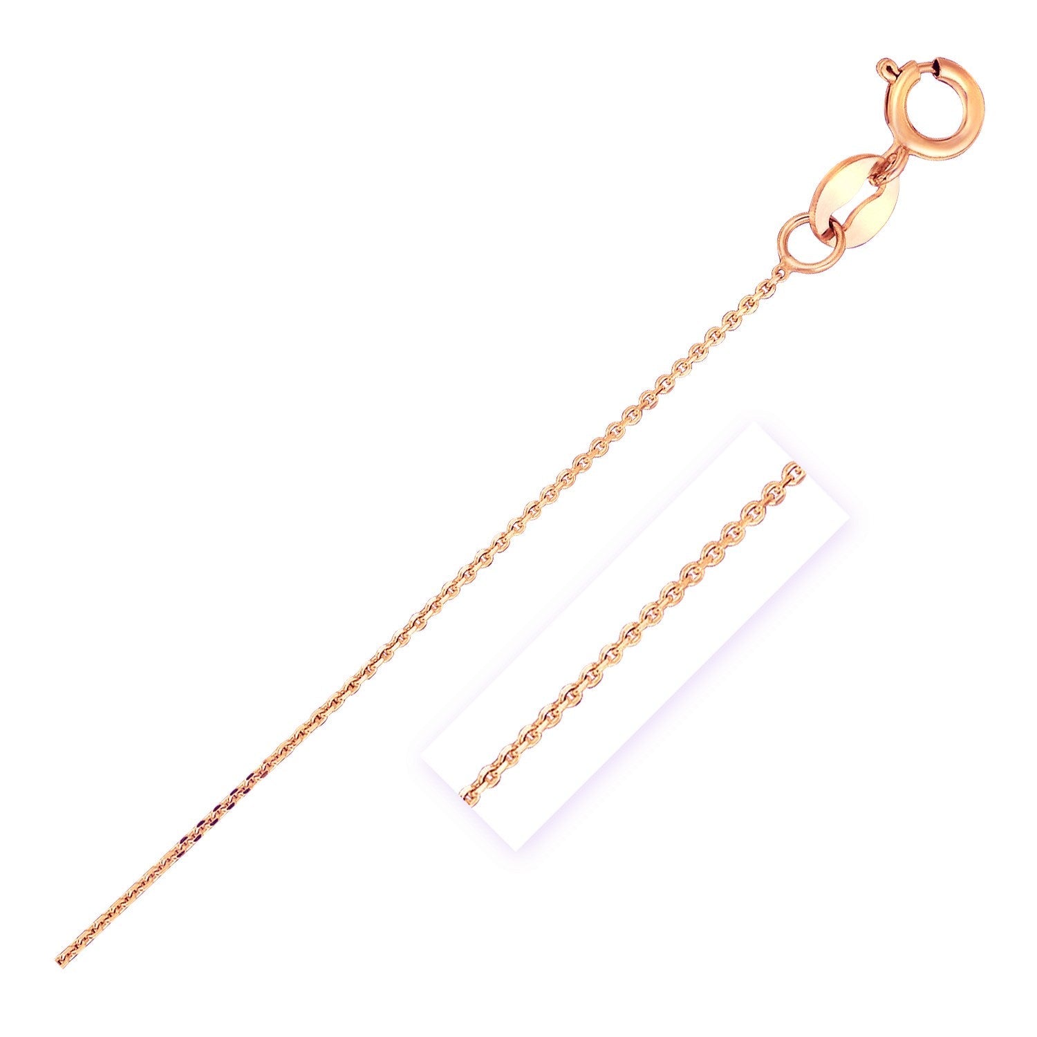 14K Rose Gold Diamond Cut Cable Link Chain 0.7Mm