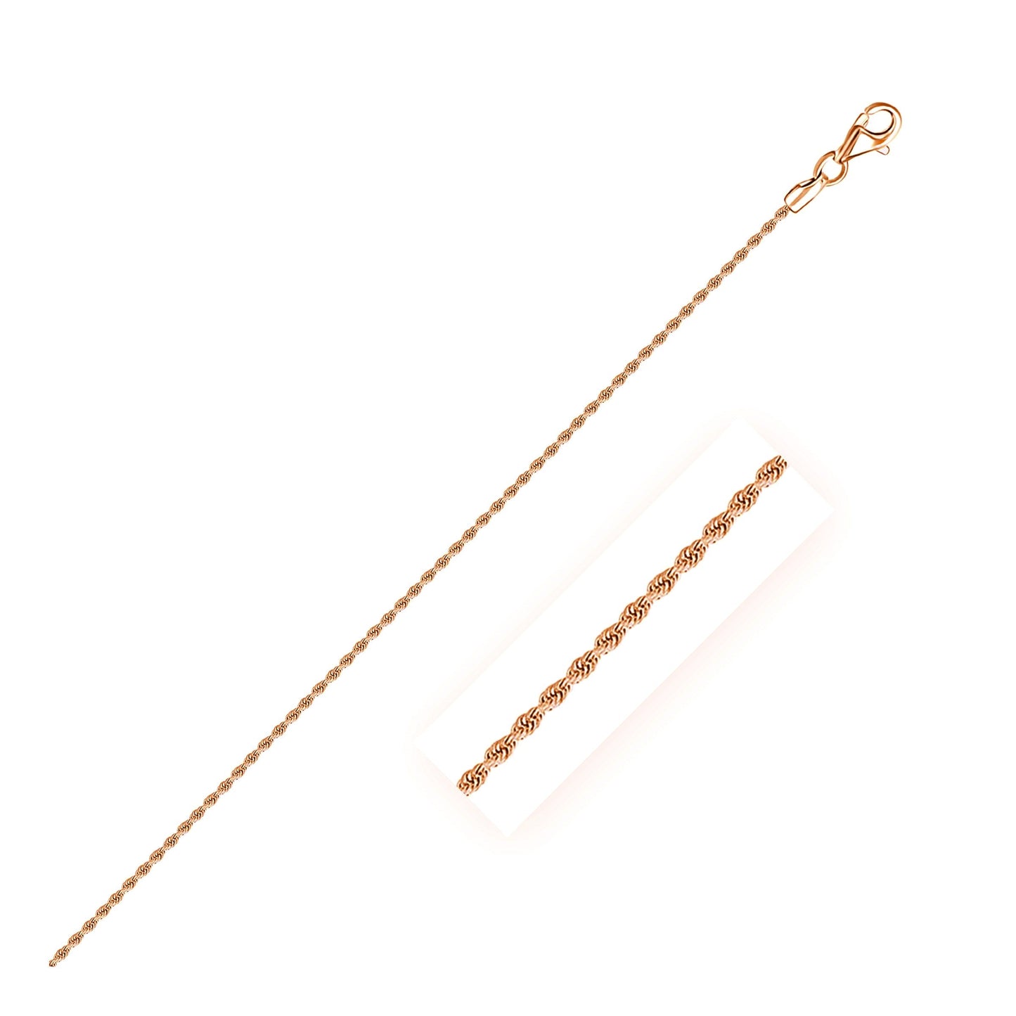 14K Rose Gold Solid Diamond Cut Rope Chain 1.5Mm