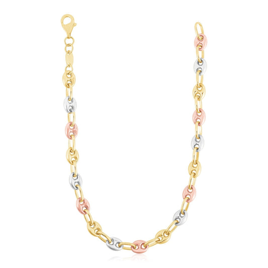 14K Tri Color Gold High Polish Puffed Mariner Link Chain