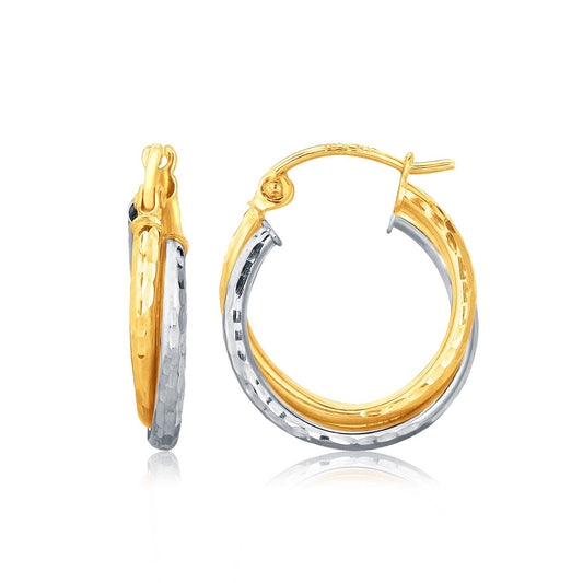 14K Two-Tone Gold Interlaced Hoop Earrings With Hammered Texture