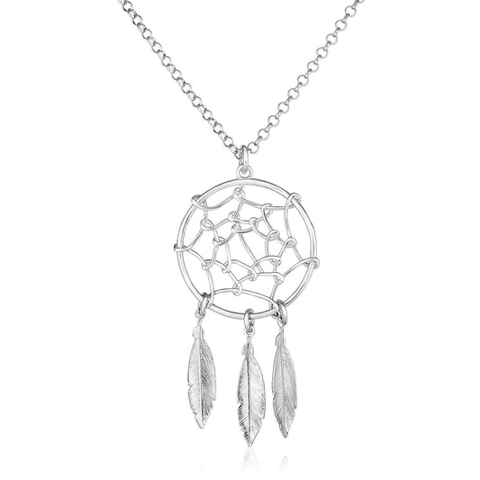 Sterling Silver 17 Inch Necklace With Dream Catcher Pendant