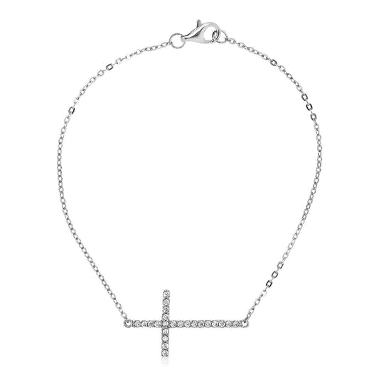 Sterling Silver Cross Bracelet With Cubic Zirconias