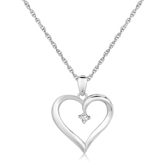 Sterling Silver Diamond Embellished Open Heart Pendant (.03 Cttw)