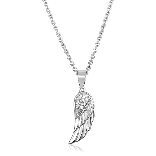 Sterling Silver With Textured Angel Wing Pendant